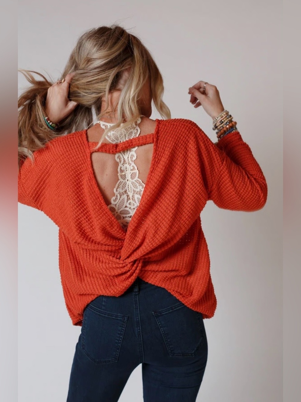 NWT Three Bird Nest The Nest Flattering Open Back Thermal Knit Top